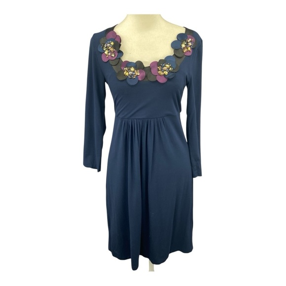 Boden Floral Appliqué and Rhinestone Long Sleeve Empire Waist Dress Size 4 - Picture 1 of 7